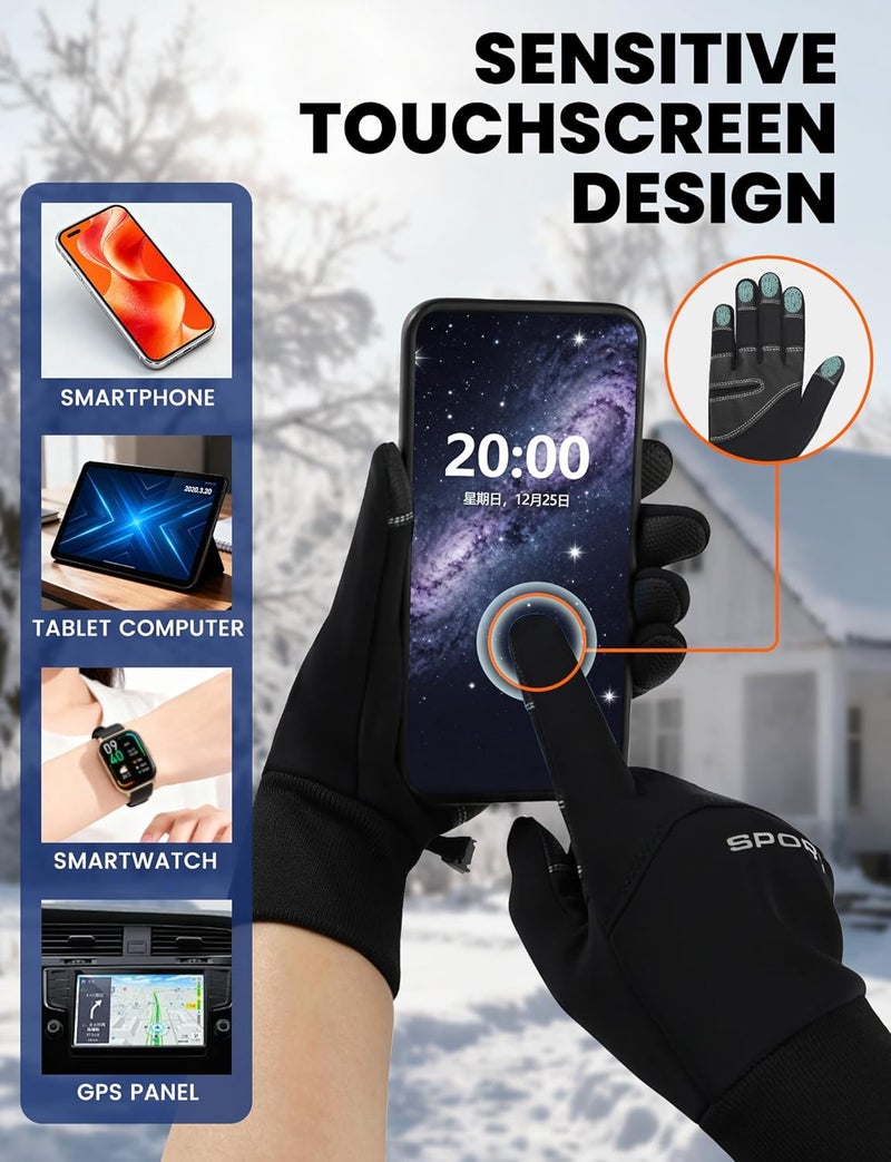 AURUZA Cycling Gloves for Men Winter Cold Weather, Five Fingers Touch Screen Winter Gloves for Men, Waterproof Anti-Slip Warm Gloves Liners for Cycling Biking Walking Sporting Driving - Image 2